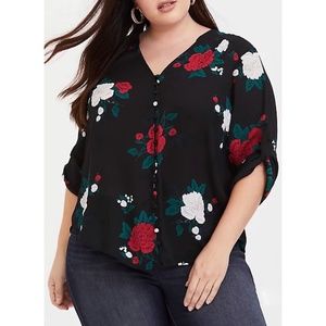 Torrid | Plus Size Georgette Moody Floral Pattern 3/4 Sleeve Lightweight Blouse